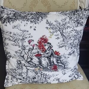 Chic Toile Print Pillow in Black and White